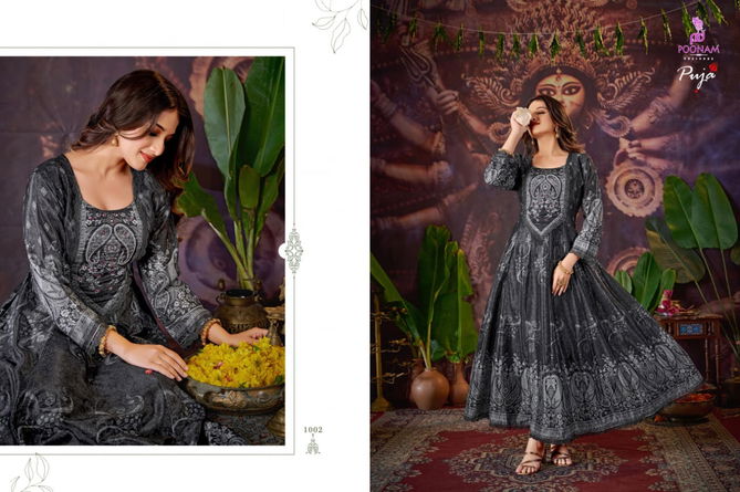 Puja By Poonam Natural Crepe Digital Printed Long Anarkali Kurti Wholesale Shop In Surat